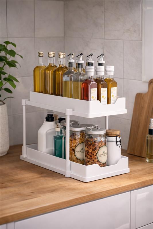 Organizador Extraíble de Doble Nivel para Cocina y Baño