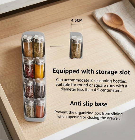 Organizador de Especias para Cajón – Soporte Antideslizante para 8 Frascos | Organizador de Cocina Compacto